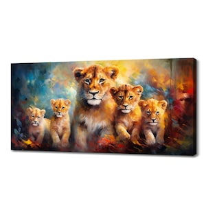 Baby Lions Family Wall Art Canvas Print Room Decor Animals Handmade Wall Hangings Customised Gifts Fast Free UK Delivery