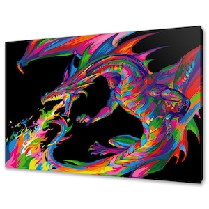 Dragon Wall Art Canvas Print Home Decor Colourful Animals Handmade Wall Hangings Customised Gifts Fast Free UK Delivery