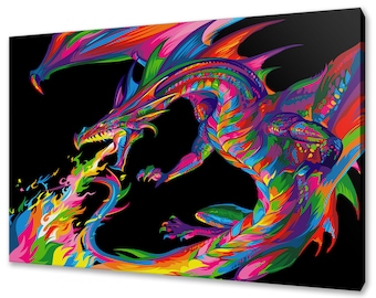 Dragon Wall Art Canvas Print Home Decor Colourful Animals Handmade Wall Hangings Customised Gifts Fast Free UK Delivery