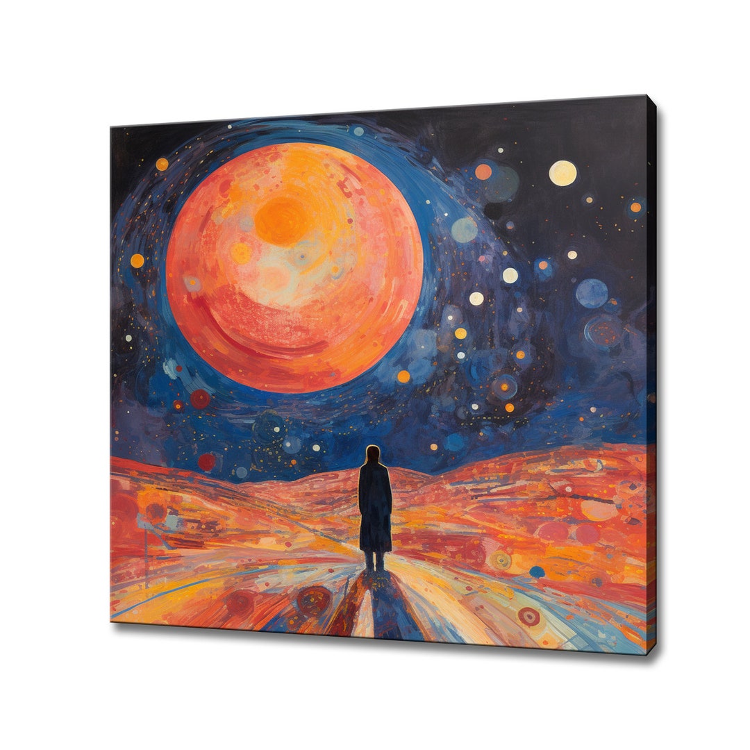 Orange Moon Fantasy Landscape Abstract Painting Style Canvas Print ...