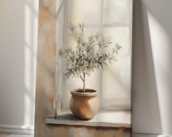 Lienzo con estampado botánico – Ramas de olivo – Arte mural de estilo moderno – Decoración moderna inspirada en la naturaleza