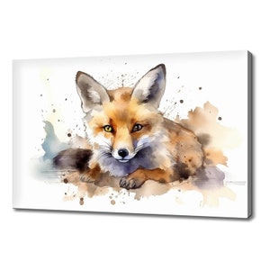 Süßes Fuchsjunges Aquarell Malerei Leinwanddruck Kunst, Tiere Wandkunst Druck Auf Leinwand, Geschenk für Fuchsliebhaber, Hund Leinwand Bild Druck
