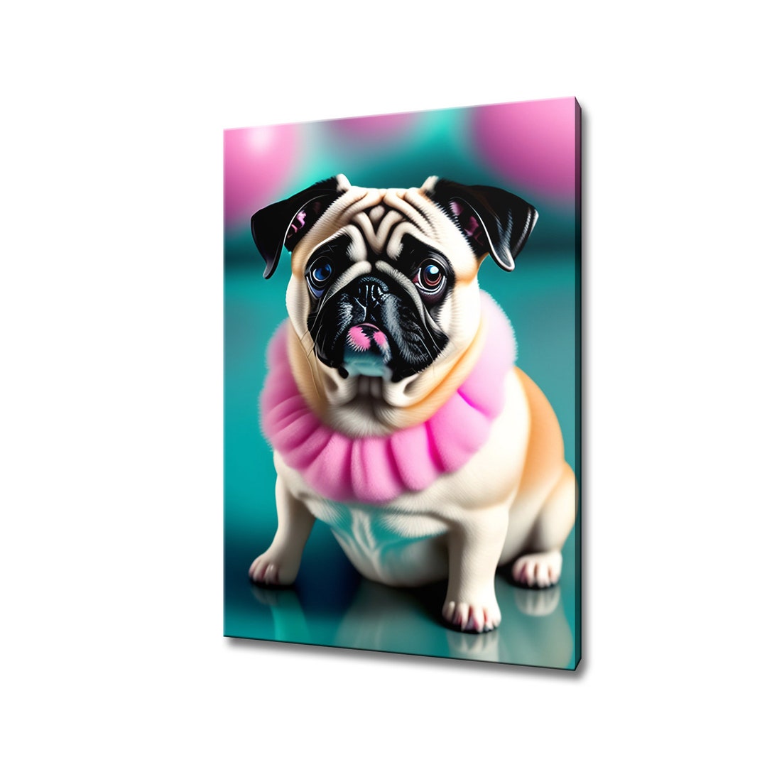 Shabby Chic Pug Dog Canvas Print Picture Wall Hanging Colourful Art