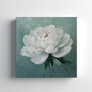 Vintage White Peony Flower Oil Painting Style Canvas Print Wall Hanging, Living Room Decor, Modern Design Floral Art Print