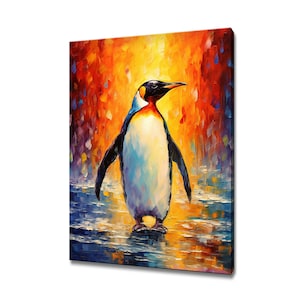 Emperor Penguin Colourful Painting Wall Art Canvas Print Home Decor Animals Handmade Wall Hanging Customised Gifts Fast Free UK Delivery