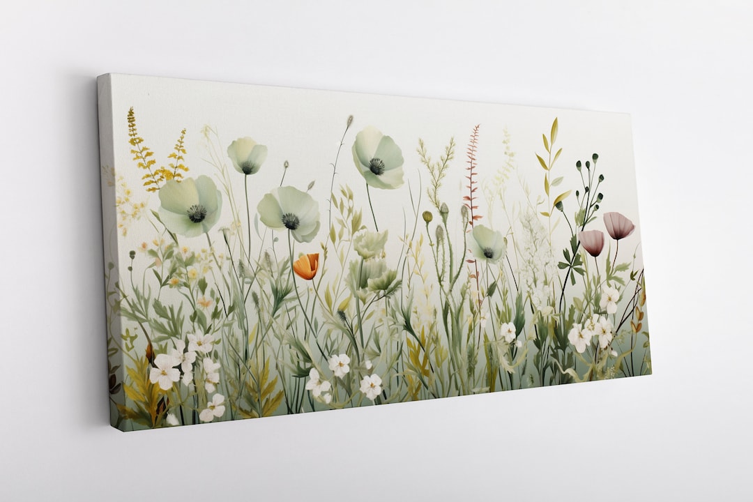 Sage Green Wildflowers Canvas Print Wall Art Home Décor, Premium ...
