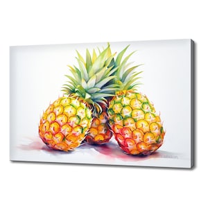 Pineapple Fruits Watercolour Painting Canvas Print, Fruits Lover Gift, Kitchen Restaurant Wall Art Print, Colourful Fruits Wall Decor