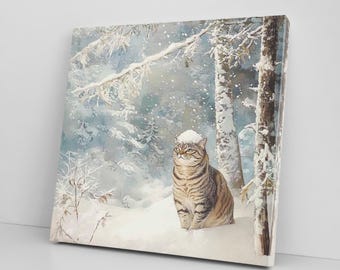 Tom Cat Canvas Print Art - Cute Kitten in Forest Wall Decor for Home, Pet Lover Gift, Modern Animal Painting, Nursery or Bedroom Decoration
