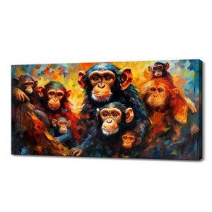 Chimpanzee Family Wall Art Canvas Print Room Decor Animals Handmade Wall Hangings Customised Gifts Fast Free UK Delivery