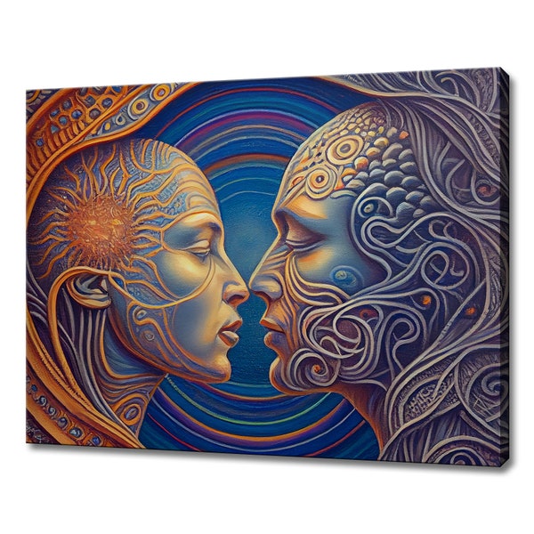 Couple embrassant toile Art impression photo tenture murale spirituel psychédélique fait à la main décor à la maison Art mural livraison rapide gratuite au Royaume-Uni