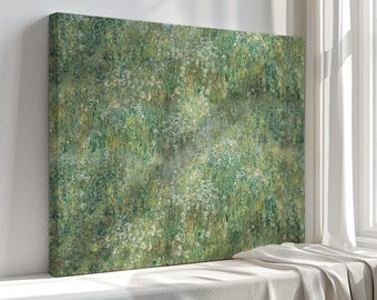 Green Field with Flowers by Monet, Floral Canvas Print Art – Classic painting reproduction Home Decor – High Quality and Ready to Hang