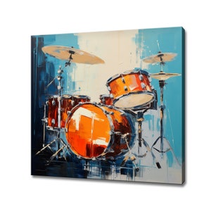 Drums Music Colourful Oil Painting Style Canvas Print, Musical Instrument Wall Art, Gift For Musician, Classical Music Studio Decor