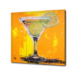 Yellow Margarita Cocktail Glass Canvas Print Art, Drinks Kitchen Wall, Bar Restaurant Wall Decor, Alcoholic Drinks Print, Cocktails Mixology