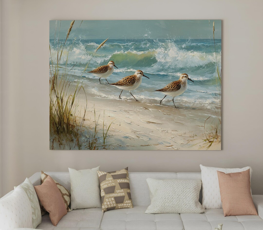 Shorebirds Beach Canvas Print Wall Art – Coastal Seaside Bird Painting ...