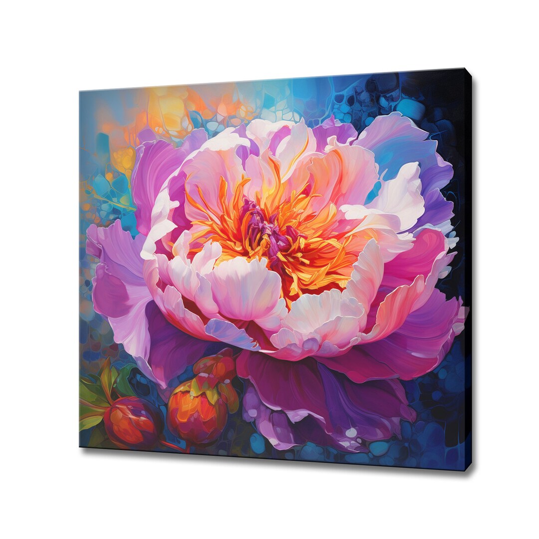 Beautiful Pink Peony Flower Oil Painting Style Canvas Print Art Wall ...