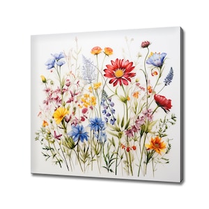 Colourful Wildflowers Field Painting Style Canvas Print Wall Hanging, Living Room Decor, Modern Design Floral Art Print