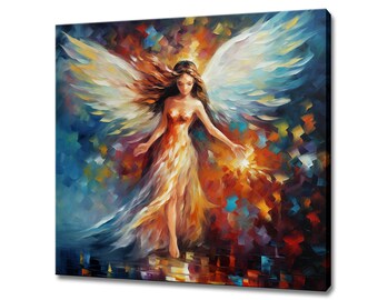 Magical Fairy Girl Colourful Oil Painting Style Canvas Print, Fairy Bedroom Decor, Large Wall Art Print, Fairy Picture Wall Hanging