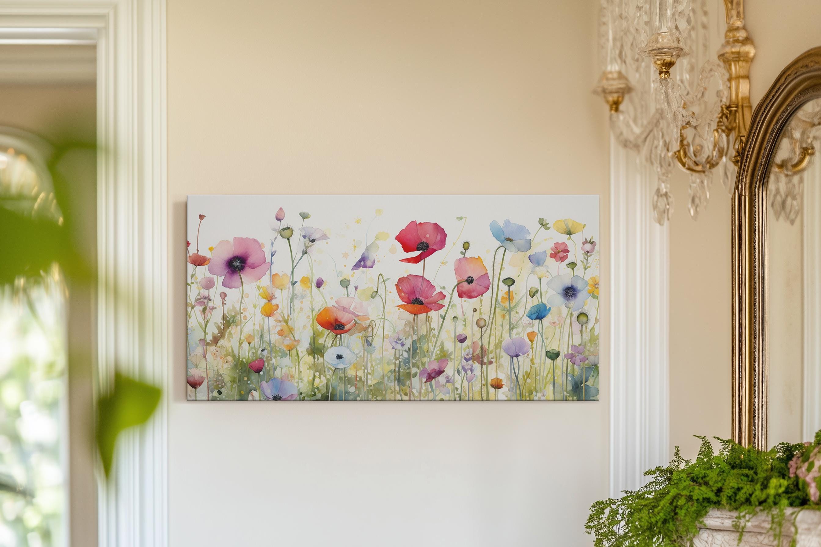 Toile Abstraite Florale – Art Mural Fleurs Sauvages, Grand Format, Prête à Accrocher