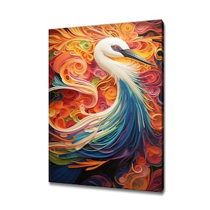 Japanese Crane Bird Canvas Print Picture Painting Wall Hanging, Handmade Wall Art Home Decor, Gift For Bird Lovers Picture Ready To Hang