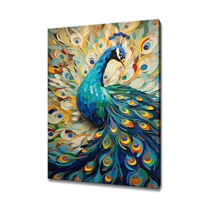 Peacock Bird Canvas Print Picture Painting Wall Hanging, Handmade Wall Art Print Home Decor, Gift For Bird Lovers Picture Ready To Hang