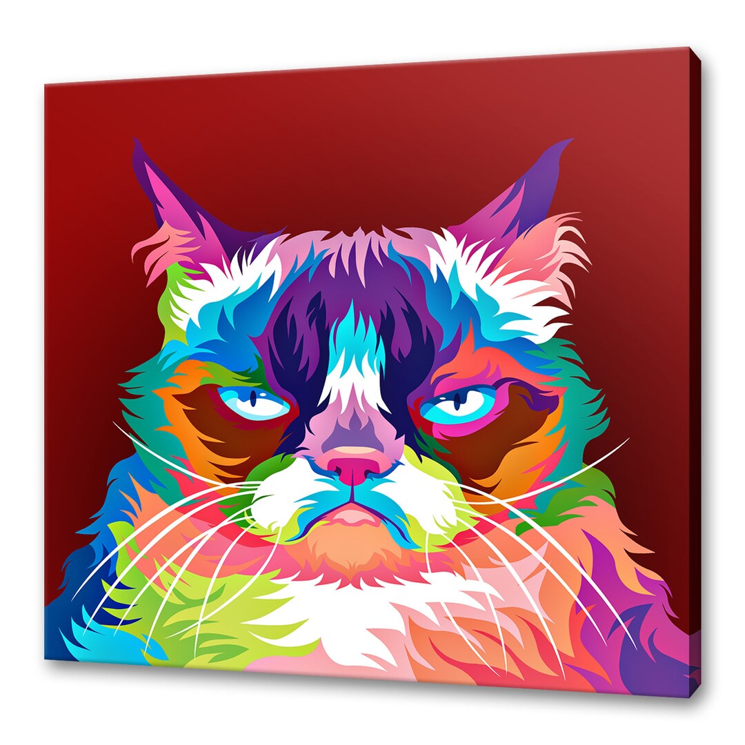 Grumpy Cat Wall Art Canvas Print Home Decor Colourful Animals Etsy