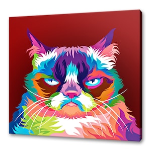 Grumpy Cat Wall Art Canvas Print Home Decor Colourful Animals Handmade Wall Hangings Customised Gifts Fast Free UK Delivery