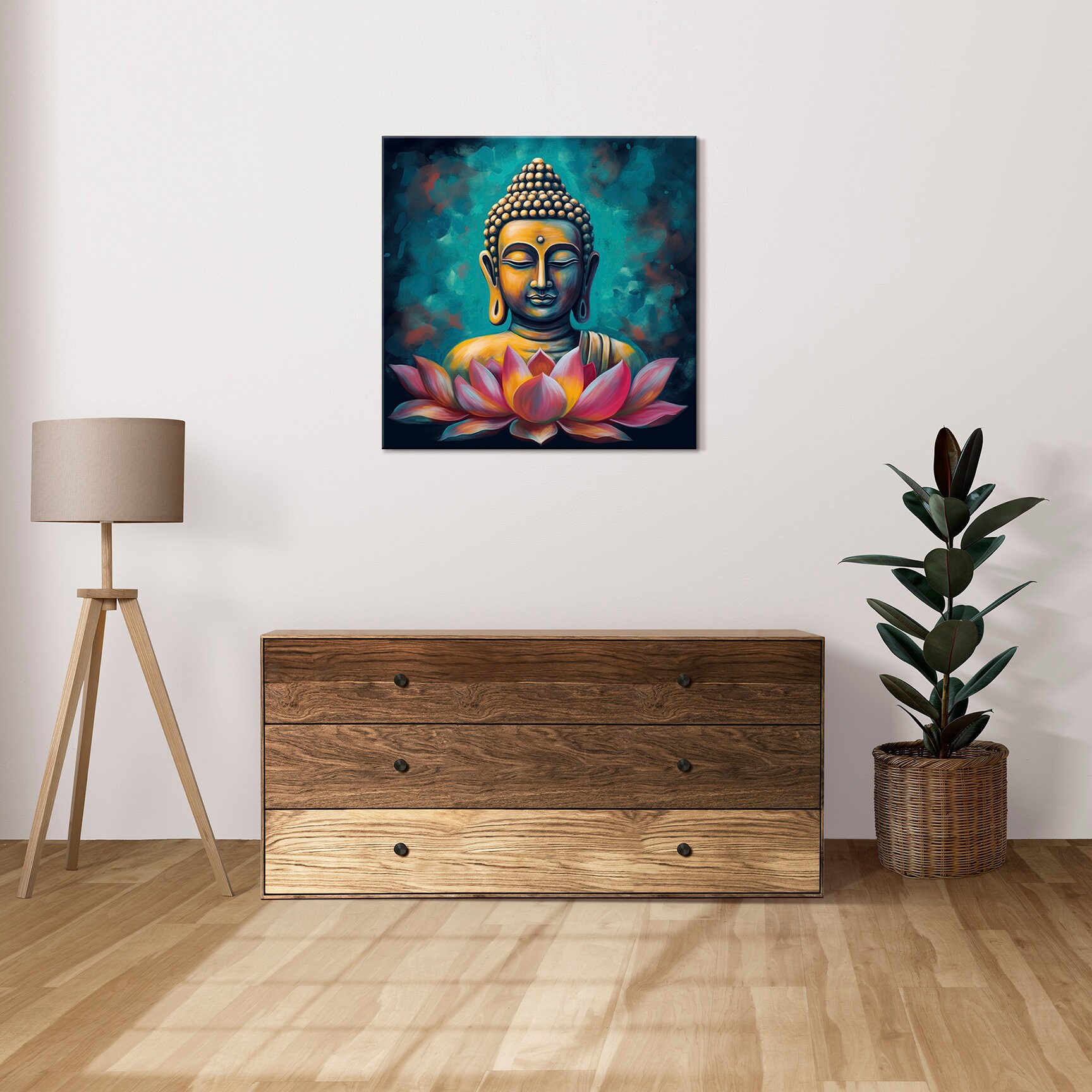 Head of Buddha Lotus Flower Canvas Print | Spiritual Art Print Wall ...