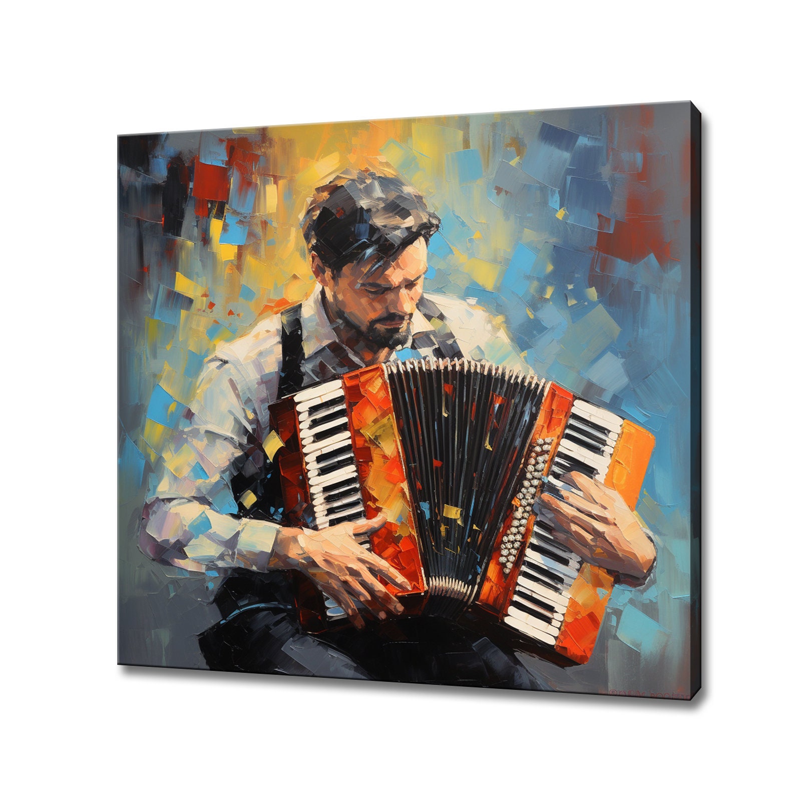 Accordion Player Colourful Painting Style Canvas Print, Classical
