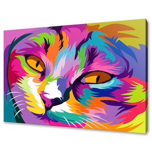 Cat Canvas Art Print Wall Hanging Handmade Home Decor Customised Gifts Colourful Animals Wall Art Designs Fast Free UK Delivery