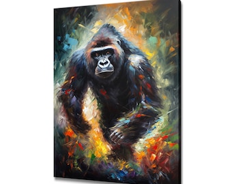Zilverruggorilla canvasafdruk foto muur hangend handgemaakte kunst woondecoratie cadeaus Snelle gratis levering VK