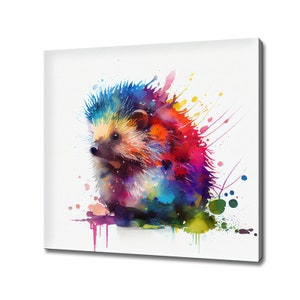 Hedgehog Watercolour Nursery Canvas Art Print Picture Wall Hanging Handmade Home Decor Customised Gifts Wall Art Fast Free UK Delivery image 1