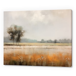Vintage Meadow Country Landscape, Antique Countryside Print, Moody Painting Canvas Print, Living Room Wall Art, Farmhouse Decor Art