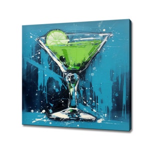 Margarita Green Cocktail Glass Canvas Print Art, Drinks Kitchen Wall, Bar Restaurant Wall Decor, Alcoholic Drinks Print, Cocktails Mixology