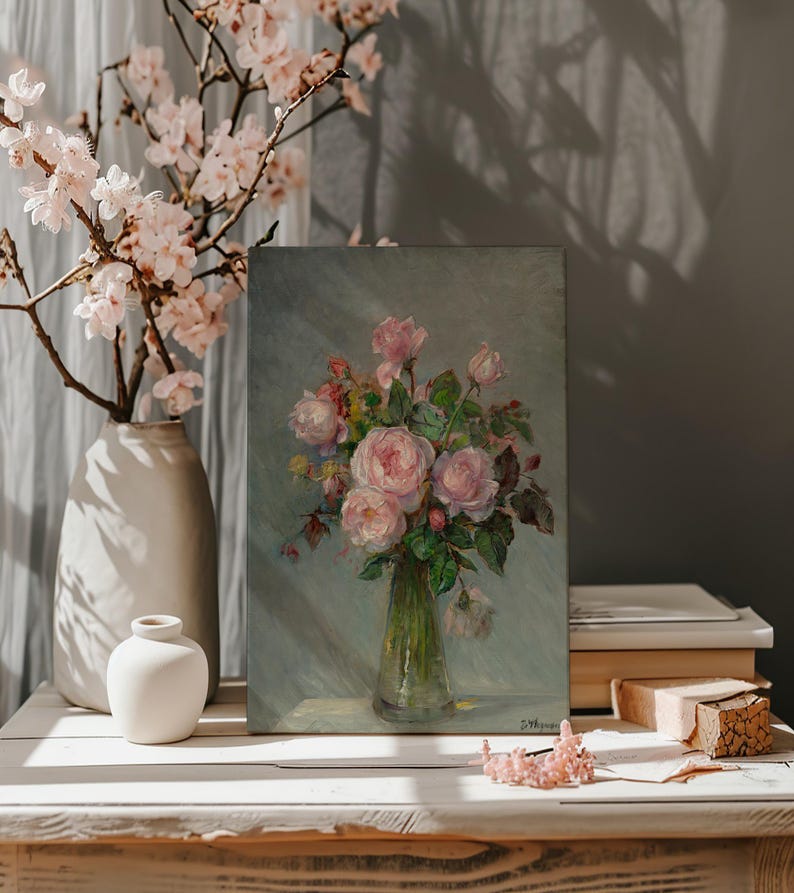 Pink Roses Canvas Print | Classic Painting Reproduction | Wall Art ...