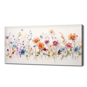 Pastel Coloured Beautiful Spring Wildflowers Field Meadow, Modern Design Floral Art Home Decor, Watercolour Flowers Canvas Print Wall Art