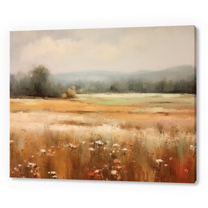 Vintage Country Meadow Field Landscape, Antique Countryside Print, Moody Painting Canvas Print, Living Room Wall Art, Farmhouse Decor Art