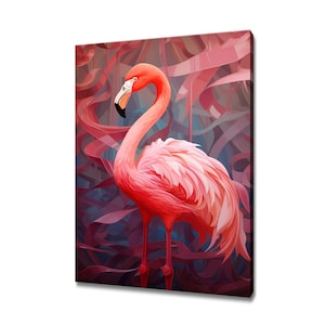 Flamingo Bird Canvas Print Picture Painting Wall Hanging, Handmade Wall Art Print Home Decor, Gift For Bird Lovers Picture Ready To Hang