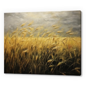 Vintage Country Wheat Fields Landscape, Antique Countryside Print, Moody Painting Canvas Print, Living Room Wall Art, Farmhouse Decor Art