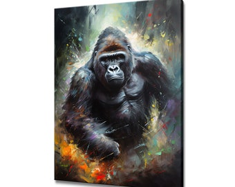 Zilverruggorilla canvasafdruk foto muur hangend handgemaakte kunst woondecoratie cadeaus Snelle gratis levering VK