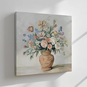 Bouquet Of Beautiful Pastel Flowers Vintage Oil Painting Style Canvas Print Wall Hanging, Living Room Decor, Modern Design Floral Art Print