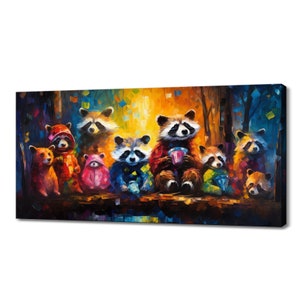 Raccoon Family Wall Art Canvas Print Room Decor Animals Handmade Wall Hangings Customised Gifts Fast Free UK Delivery