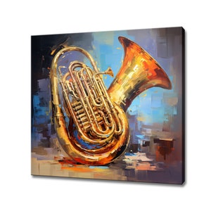 Tuba Music Colourful Painting Style Canvas Print, Classical Music Studio Decor, Musical Instrument Wall Art, Gift For Musician