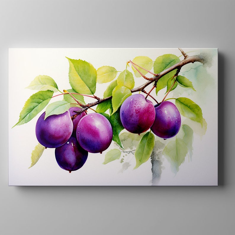 Purple Plums Fruits Watercolour Painting Canvas Print, Fruits Lover ...