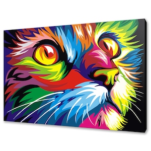 Cat Canvas Art Print Wall Hanging Handmade Home Decor Customised Gifts Colourful Animals Wall Art Designs Fast Free UK Delivery