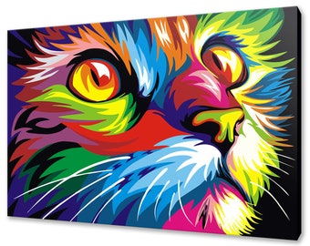 Cat Canvas Art Print Wall Hanging Handmade Home Decor Customised Gifts Colourful Animals Wall Art Designs Fast Free UK Delivery