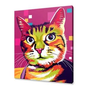 Cat Wall Art Canvas Print Home Decor Colourful Animals Handmade Wall Hangings Customised Gifts Fast Free UK Delivery