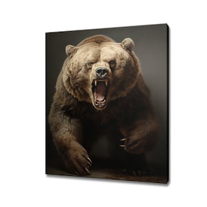 Angry Bear Animal Canvas Print | Gift For Bear Lover | Bear Wall Art Decor Portrait Print | Artwork For Nature Lovers I Wildlife Home Decor