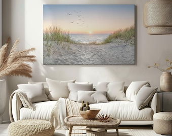 Sand dunes on the beach at sunset Canvas Wall Art Print – Modern Home Decor – Ready to Hang Artwork for Any Room or Interior Style