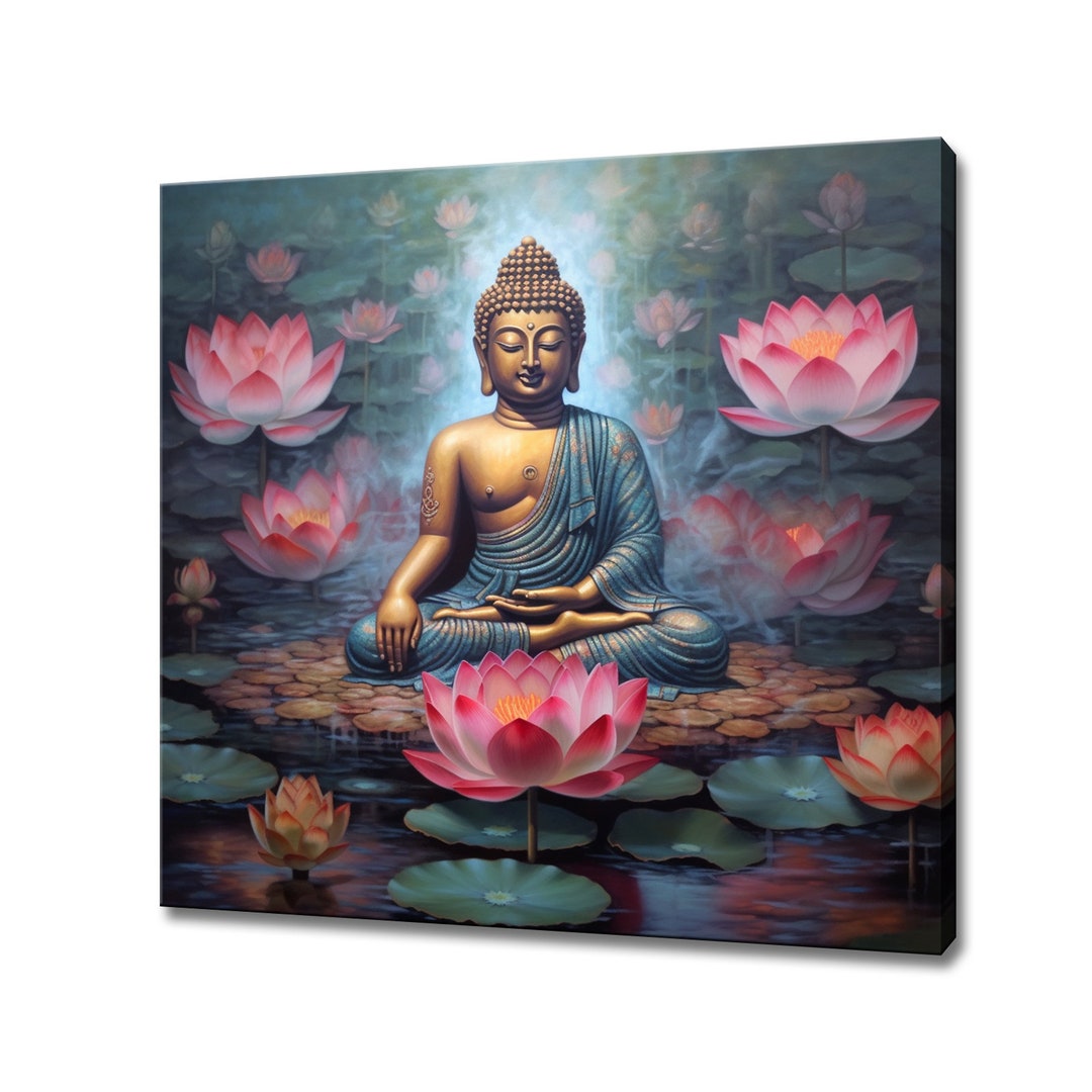 Calm Buddha Lotus Flowers Pond Canvas Print | Spiritual Print ...