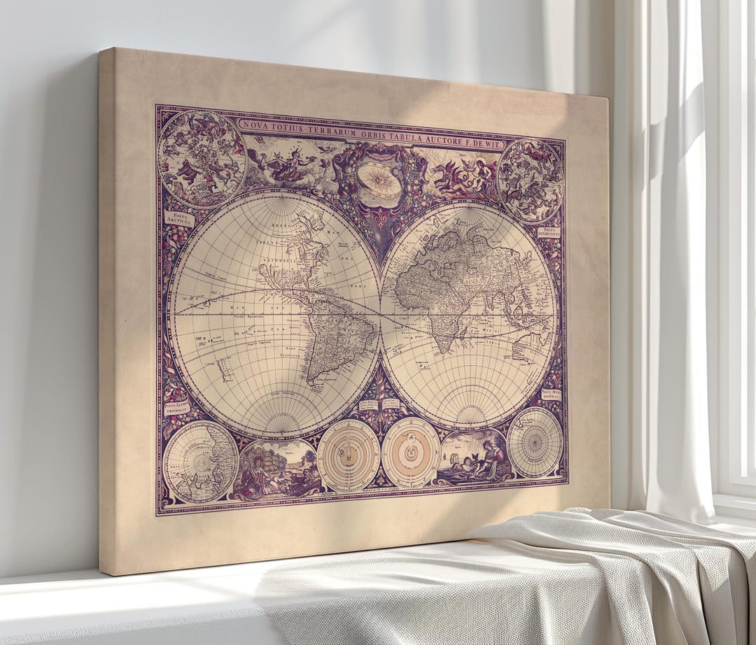 Vintage World Map Canvas Print Wall Art – Contemporary Home Decor ...